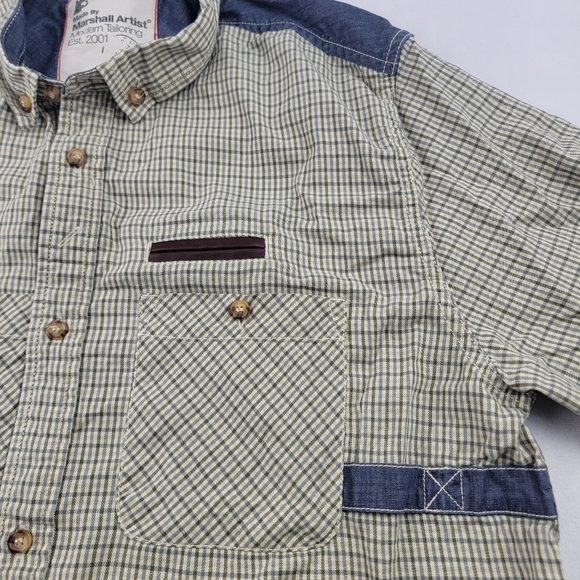 Vintage Marshall Artist Modern tailoring 2001 plaid denim and leather button dow - Picture 4 of 9